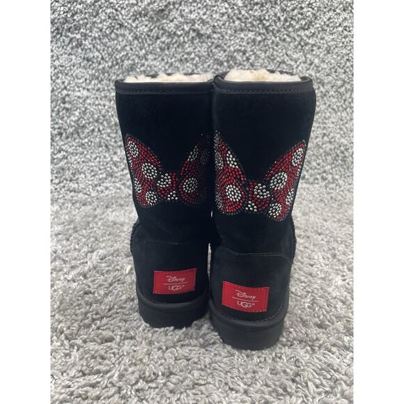 UGG Minnie & Bow Womens Classic Short Swarovski Crystal Size 7 Color Black Red - Picture 1 of 11